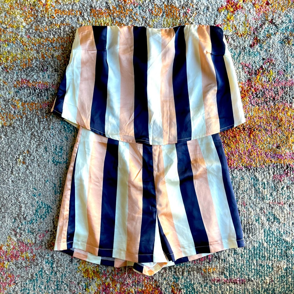 Missguided Striped Silky Romper Size 4